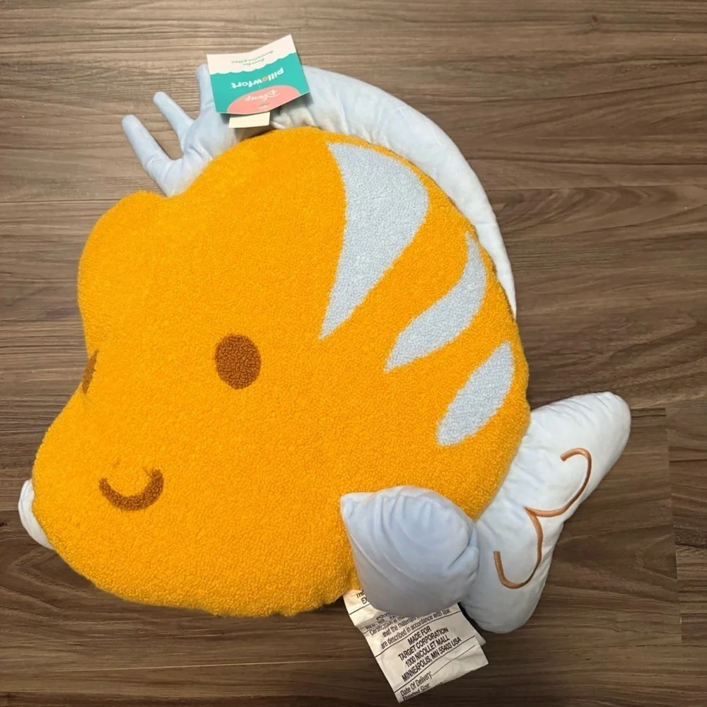 Pillowfort Disney Yellow and Light Blue Flounder Accent Decorative Pillow OS-NWT